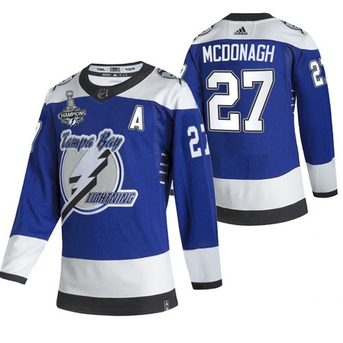 Men's Tampa Bay Lightning #27 Ryan McDonagh 2021 Blue Stanley Cup Champions Reverse Retro Stitched Jersey